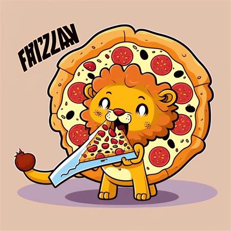 Premium Photo | Lion eating A Pizza Vector Illustration