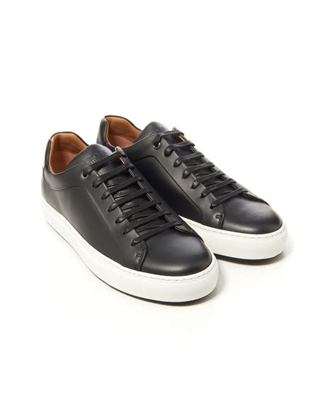 BOSS Mens Mirage Burnished Leather Trainers, Black Sneakers