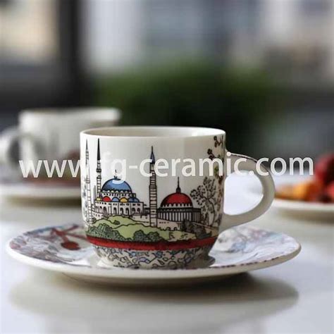 Coffee Mug-Turkish style Building Pattern Cup - Flaming Grass Ceramic