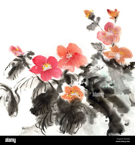 Colorful Chinese painting, traditional ink artwork of flowers on white background Stock Photo ...