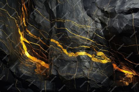 Premium AI Image | Glowing gold veins contrasting with dark rock walls