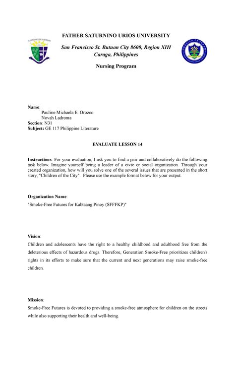 GE117 L14 Evaluate Orozcon 31 - FATHER SATURNINO URIOS UNIVERSITY San ...