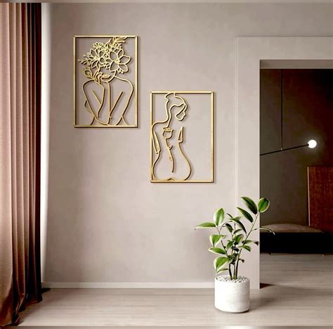 Glamativity 4 Pack Gold Wall Art Décor, Minimalist Décor Single Line ...