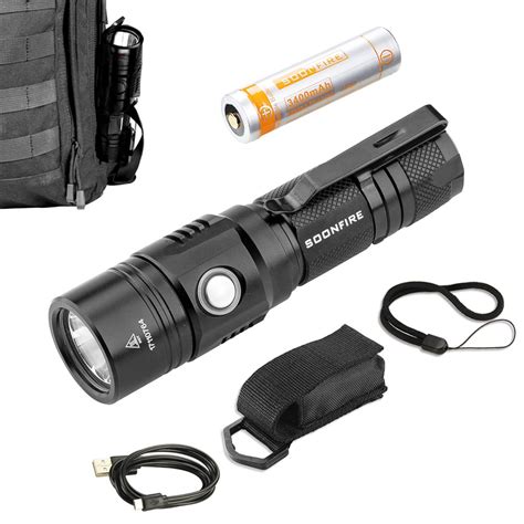 1000 Lumens EDC LED Flashlight,Soonfire E07 USB Rechargeable Waterproof ...