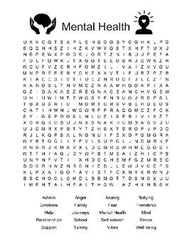 WORLD MENTAL HEALTH DAY ACTIVITIES, 3 PAGES, MENTAL HEALTH POSTERS & WORD SEARCH