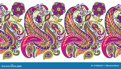 Seamless Vector Paisley Border Stock Vector - Illustration of beautiful, graphic: 134896843