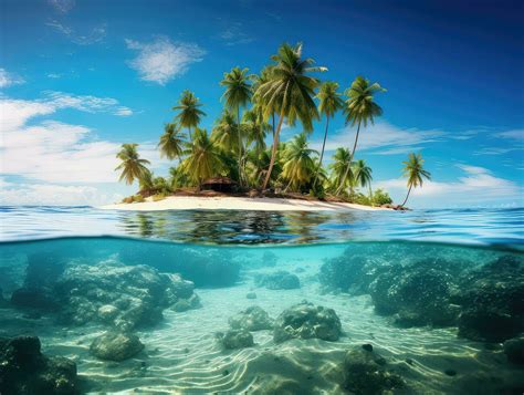 Tropical landscape with palm tree island with underwater scene showing 25272692 Stock Photo at ...