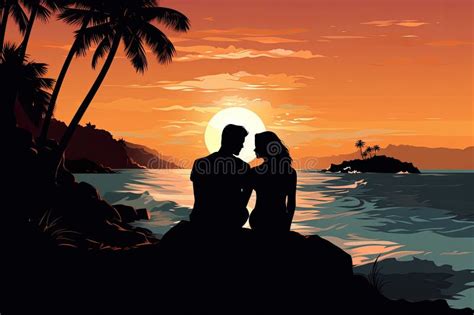 Romantic Couple Silhouette on Tropical Beach AI Generated Stock Illustration - Illustration of ...