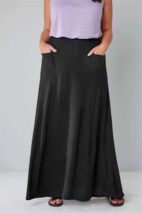 Black Maxi Skirt With Pockets, Plus size 16 to 36