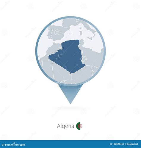 Map Pin with Detailed Map of Algeria and Neighboring Countries Stock ...