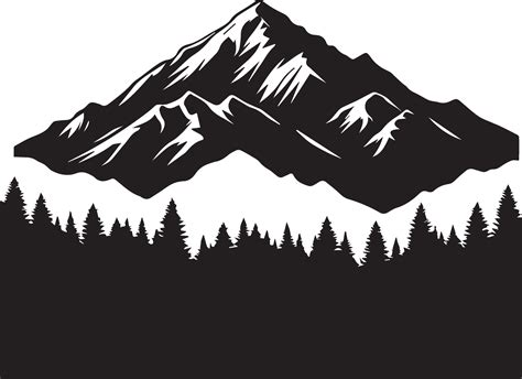 Mountain with forest vector silhouette illustration black color ...