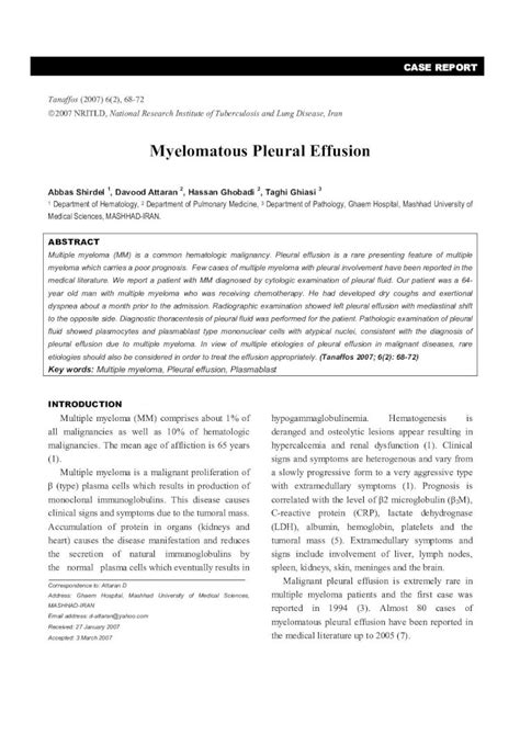 (PDF) Myelomatous Pleural Effusion...Multiple myeloma (MM) is a common hematologic malignancy ...