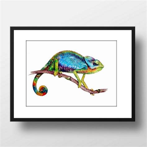 CHAMELEON Watercolor Art Print Watercolor Painting Colorful | Etsy