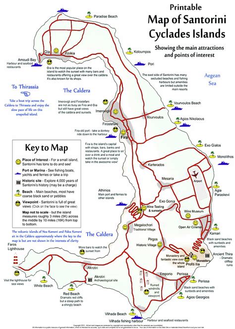 Santorini - Free Printable map of the island | Santorini map, Santorini, Santorini travel