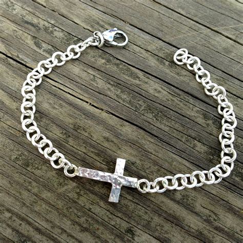 Sterling Silver Sideways Cross Bracelet