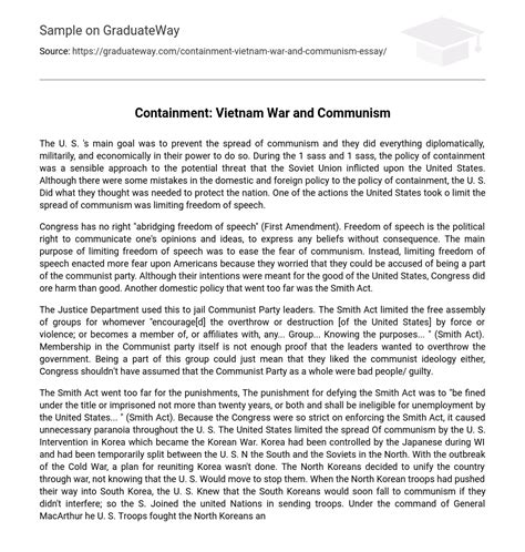 ⇉Containment: Vietnam War and Communism Essay Example | GraduateWay