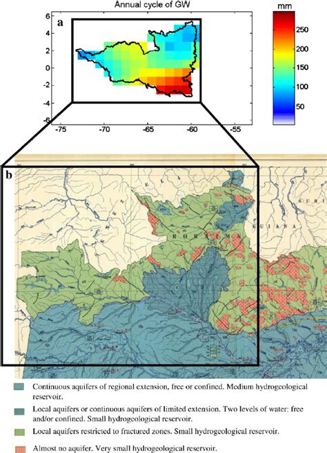 a) Map of annual amplitude of GW in the Negro River Basin. b ...