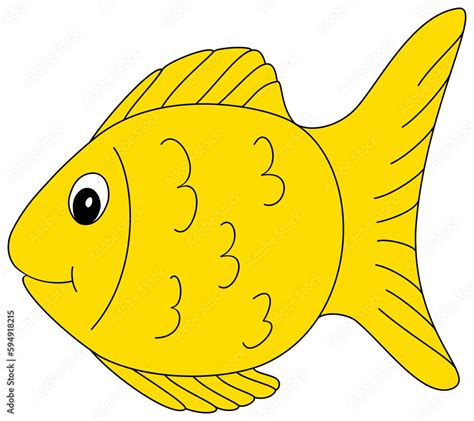 Cartoon yellow fish. Hand drawn illustration. Doodle style. Stock ...