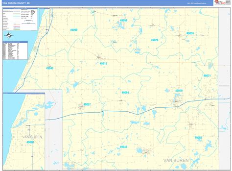 Van Buren County, MI Zip Code Wall Map Basic Style by MarketMAPS