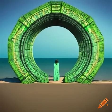 Sunny beach with a green stargate