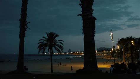 BARCELONA, SPAIN - JUNE 23, 2013: Night View Of Barceloneta Beach In ...