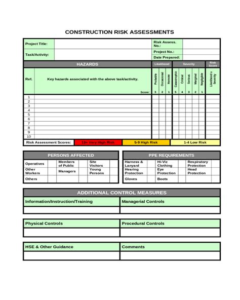 2024 Construction Risk Assessment Template - Fillable, Printable PDF & Forms | Handypdf