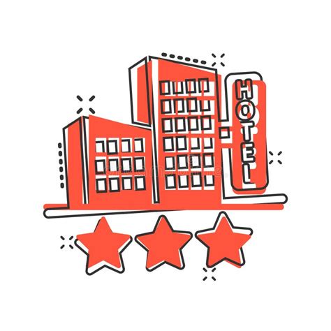 Hotel 3 Stars Sign Icon in Comic Style. Inn Building Cartoon Vector Illustration on White ...