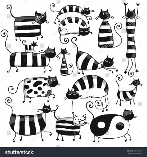 Cute Striped Cats Family Sketch Your Stock Vector (Royalty Free ...