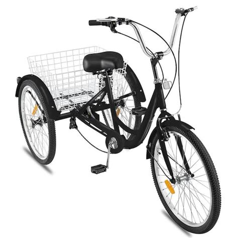 VEVOR 24 in. Tricycle Adult Bike 7 Speed Adult Trike Three Wheel Bicycles Cruise Bike with Large ...