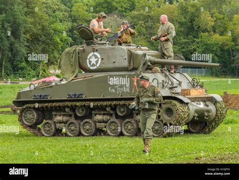 M4A3E8 Sherman tank and it's crew Stock Photo - Alamy