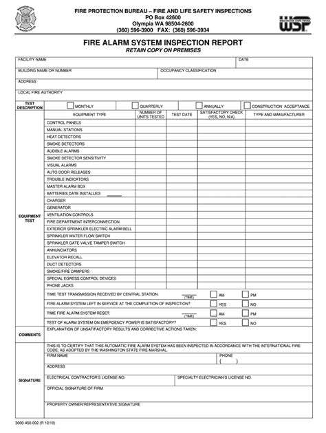 Fire Alarm Inspection Report Template