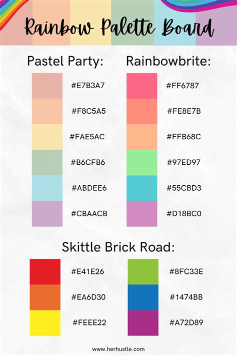 Rainbow hex palette board for digital designs. Hex Color Palette, Color Schemes Colour Palettes ...