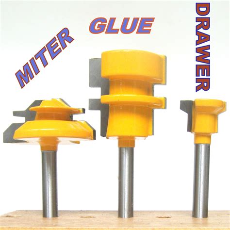 3pc1/4" Shank 45° Miter, Glue & Drawer Lock Joint Router Bit Set sct ...