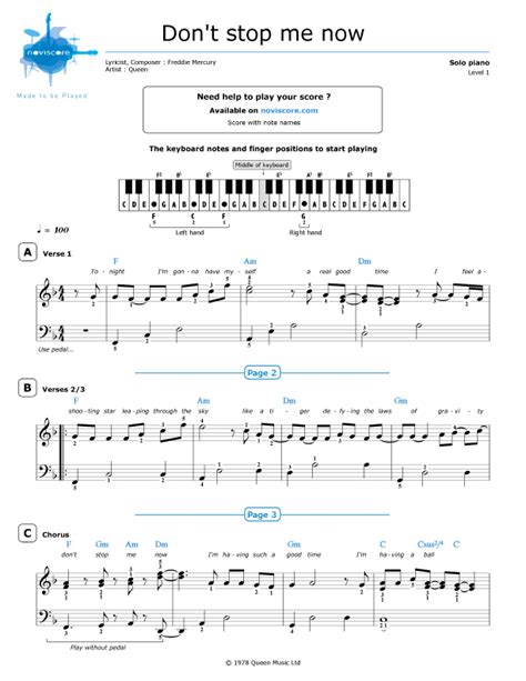 Piano sheet music Don't Stop Me Now (Queen) | Noviscore sheets