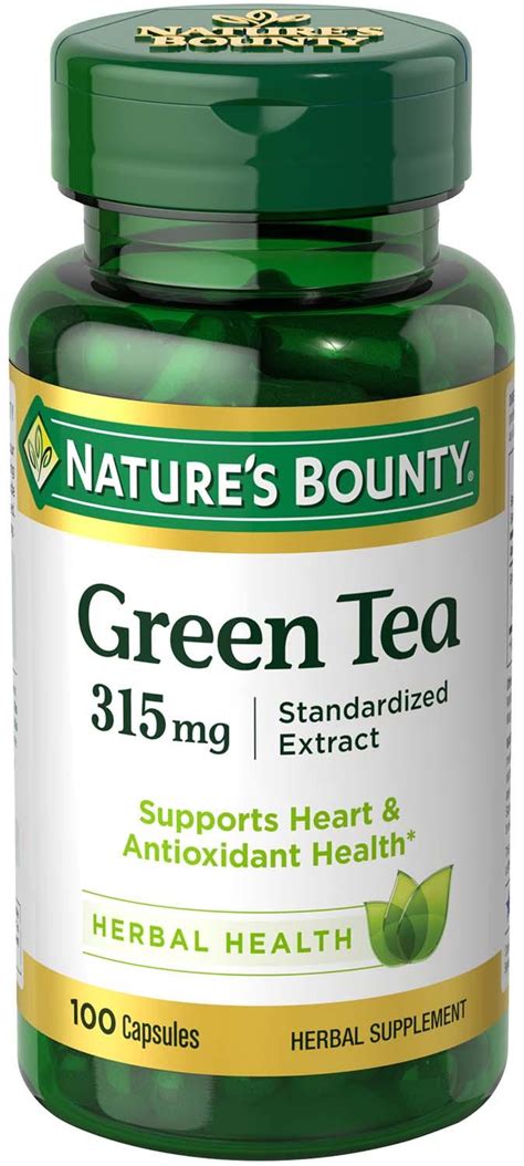 Nature's Bounty Green Tea Extract 315 mg (Contains EGCG), 100 Capsules ...