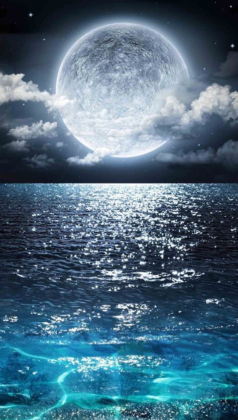 Moonlit Ocean and Night Sky Wallpaper