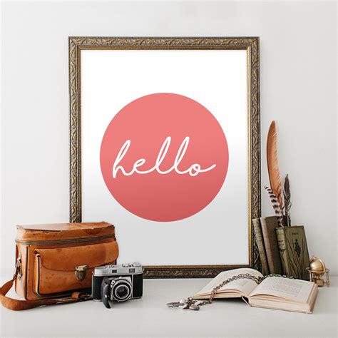 Printable Art Hello Wall Art Minimalist art in Coral PDF | Etsy