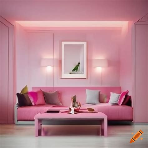 Contemporary living room with pink accents on Craiyon