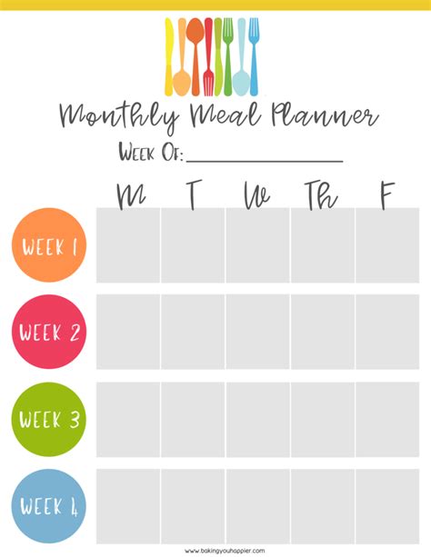 Printable Monthly Meal Planner & Grocery List | Baking You Happier