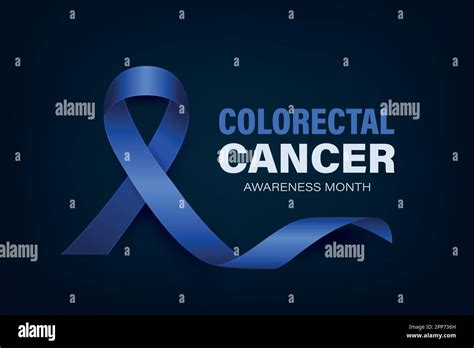 Colorectal Cancer Banner, Card, Placard with Vector 3d Realistic Dark Blue Ribbon on Dark Blue ...