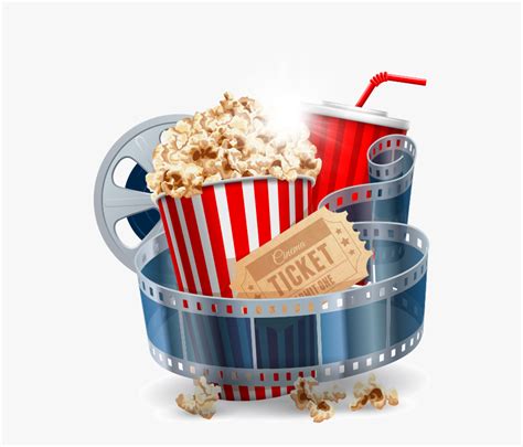 Popcorn And Movie Reel Transparent Background, HD Png Download - kindpng