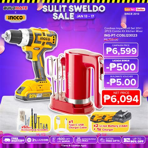 [EXCLUSIVE] BUILDMATE Ingco Lithium-Ion Cordless Impact Drill 20V Brushless Motor CIDLI20608 ...