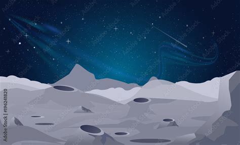 Vector illustration of Moon landscape background with beautiful night ...