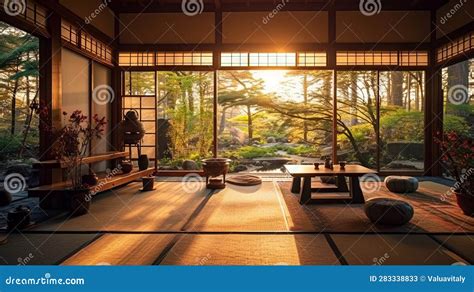 Traditional Japanese House with a Beutiful Garden, Wooden Furniture ...