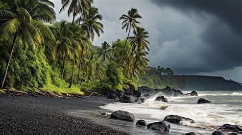 Premium AI Image | storm on the beach with palm trees High definition ...