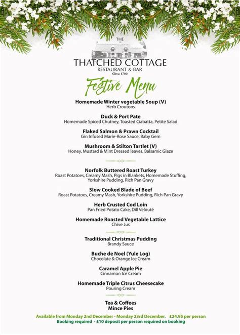 Menu at The Thatched Cottage Restaurant, Sutterton