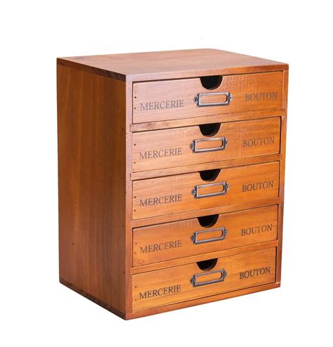 Buy 5-Drawer Desk Organizer - Vintage Wooden Storage Box w/ 5 Wide Storage Drawers - Rustic ...