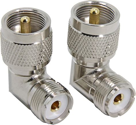 PL259 Right Angle, 2-Pack RFAdapter UHF Male to Female RF Coax Connector Adapter, 90 Degree ...