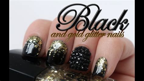 Easy Nail tutorial - Black gold glitter nails! - YouTube