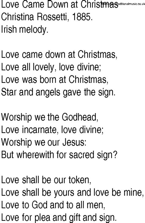 Hymn and Gospel Song Lyrics for Love Came Down at Christmas by Christina Rossetti